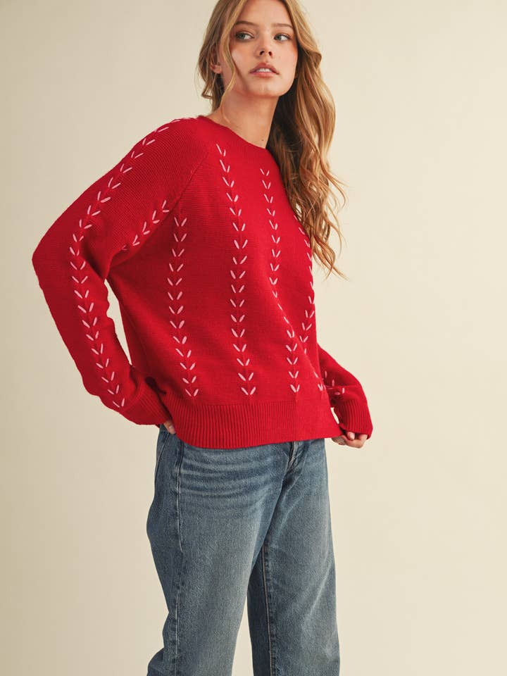 &MERCI - Wholesale Knit Sweater - Women's - EMBROIDERED LONG SLEEVE PULLOVER SWEATER MSW1117911