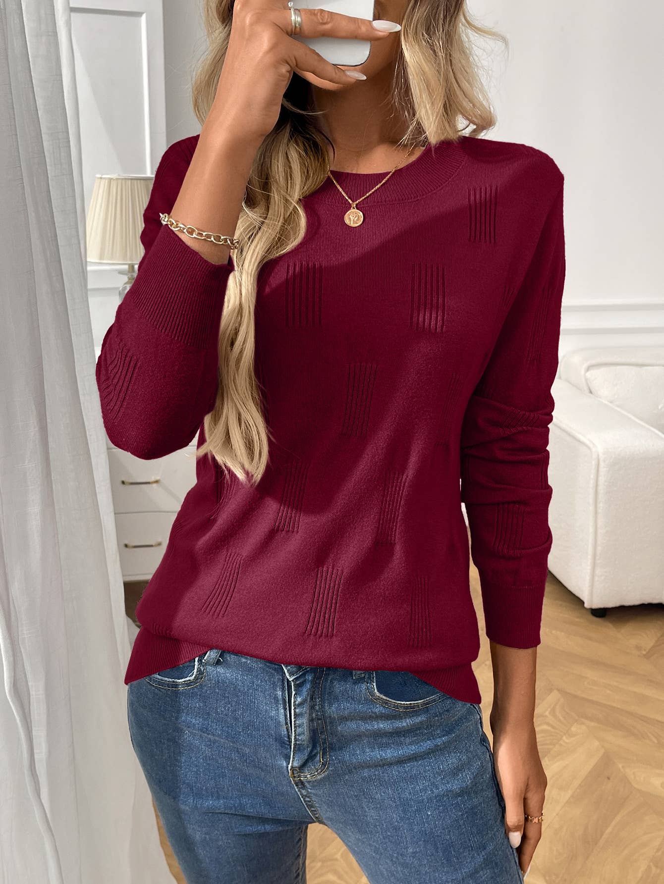 Lily Clothing - Vente Pull en maille – femme - Pull tricoté uni à col rond5