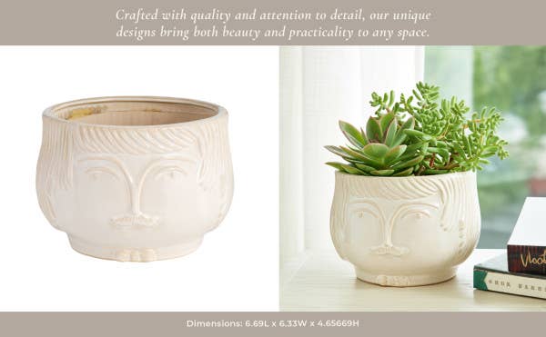 Sagebrook Home - Wholesale Plant Pot - Planter - White Ceramic Grandpa Face Shaped, 7 in.12
