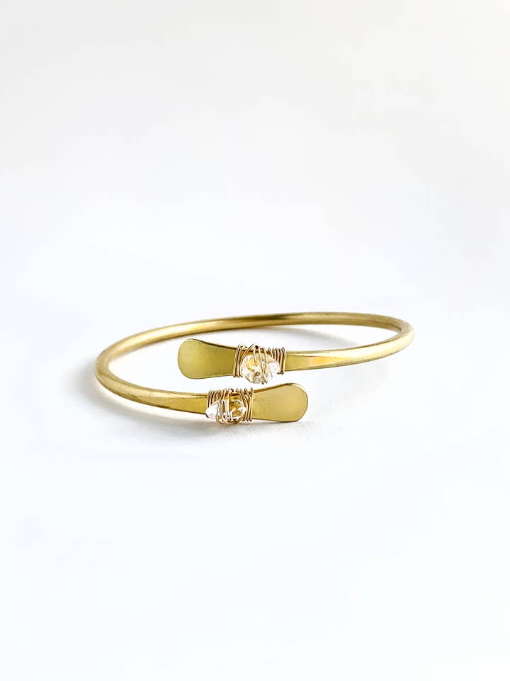 Bohemian Brass Herkimer Diamond Bracelet | Boho Cuff for wholesale by Laura Stark Designs