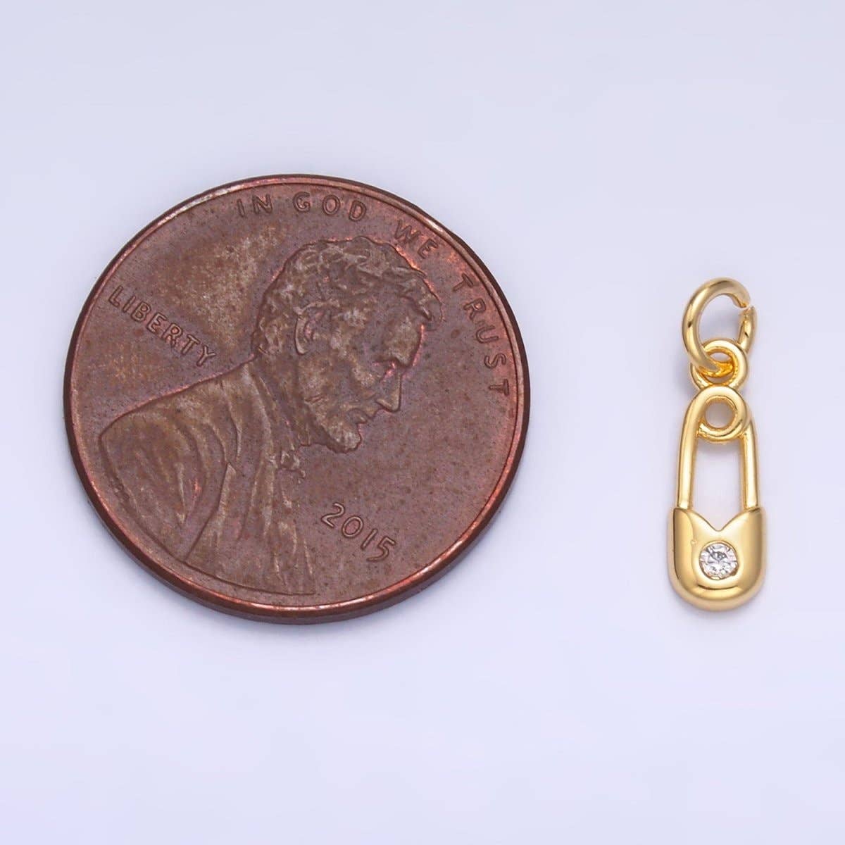 Aim Eternal - Wholesale Individual charm/pendant - 24K Gold Filled Clear CZ Safety Pin Mini Charm in Gold & Silver | W8822