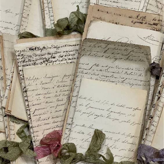 Original French Script Pages in sets of 5 for wholesale by Monahan Papers