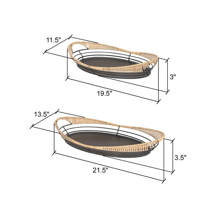 Aspire Home Accents - Wholesale Decorative Tray - Sienna Tabletop Decor (Set of 2) - 4"H x 22"W5
