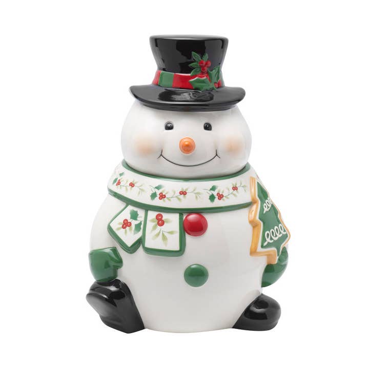 Fitz and Floyd® Mikasa® Pfaltzgraff® - Wholesale Cookie Jar - Winterberry Snowman 10In Cookie Jar Gift Box Pkg