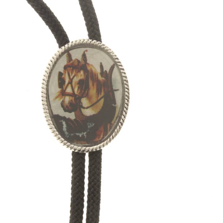 HHH Designs - Vente Colliers tissés - Cravates photo Bolo vintage en résine, cordon noir, embouts argentés3