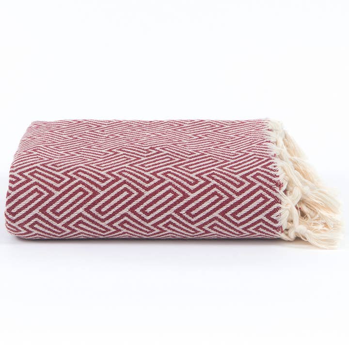 Plaid à carreaux Athene - Rouge foncé - 150x250cm pour la vente par Lantara