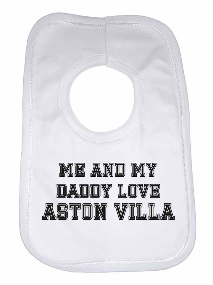 Me and My Daddy Love Aston VIlla, voor voetbal- en voetbalfans, uniseks babyslabbetjes voor wholesale door Little Ratbag