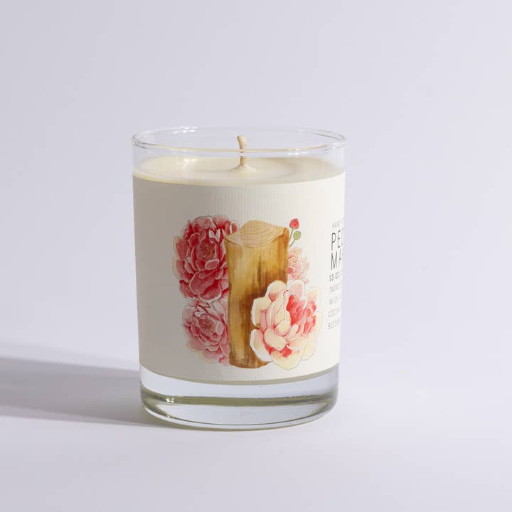 Peony & Mahogany - Large Glass - Just Bee Candle for wholesale by Just Bee