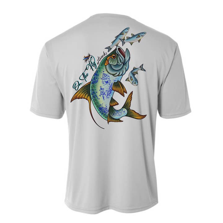 TATTOOED TARPON! UPF 50+ Performance Short Sleeve for wholesale by On The Fly Artworks