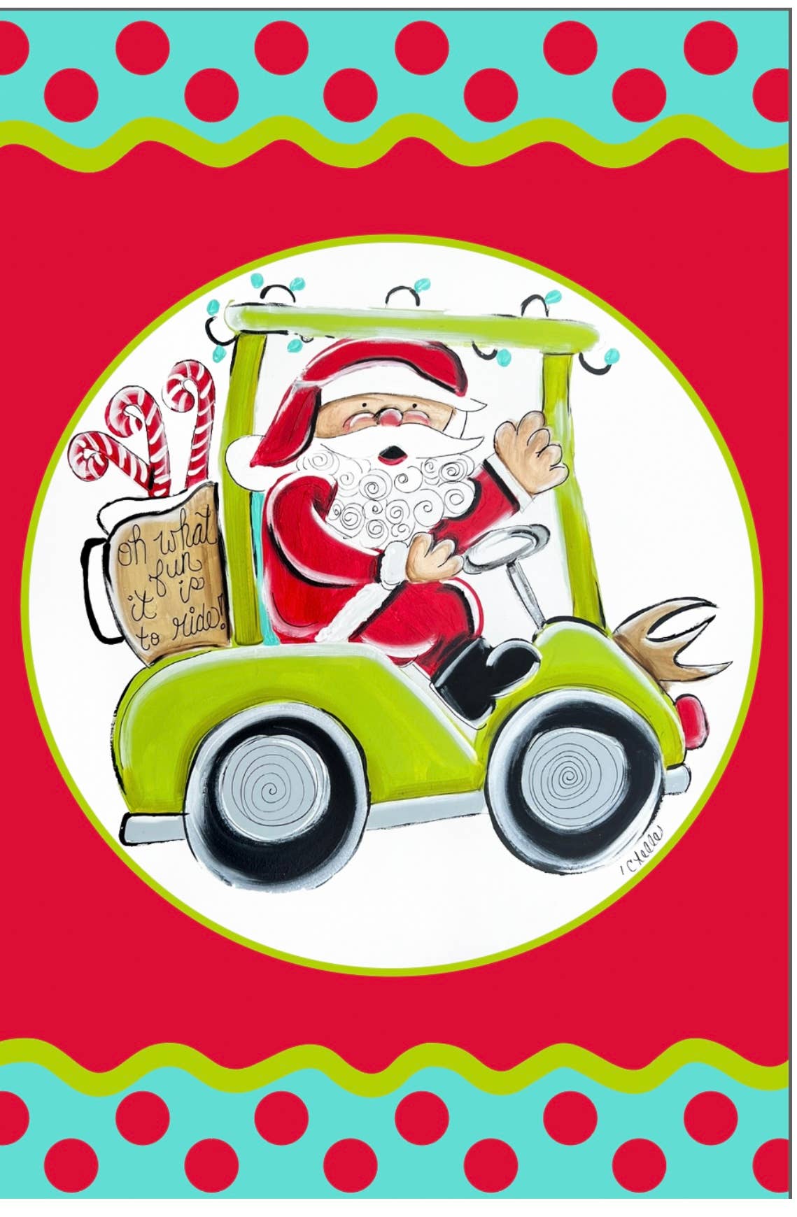 The Happy Butterfly - Vente Drapeaux - Drapeau de jardin ; Père Noël sur une voiturette de golf1