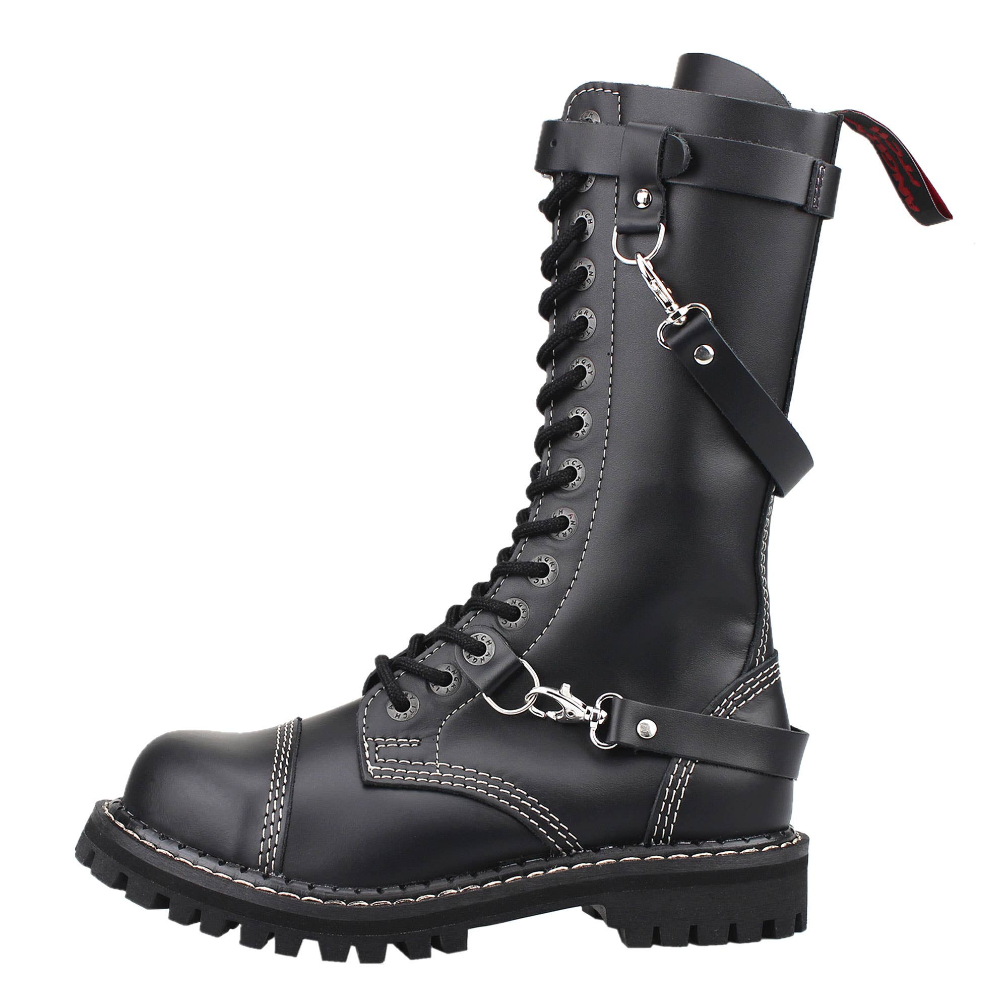 Angry Itch - Premium Boots - Wholesale Gevechtslaarzen - Heren - Zwarte leren laarzen met 14 veterogen en 3 riemen1