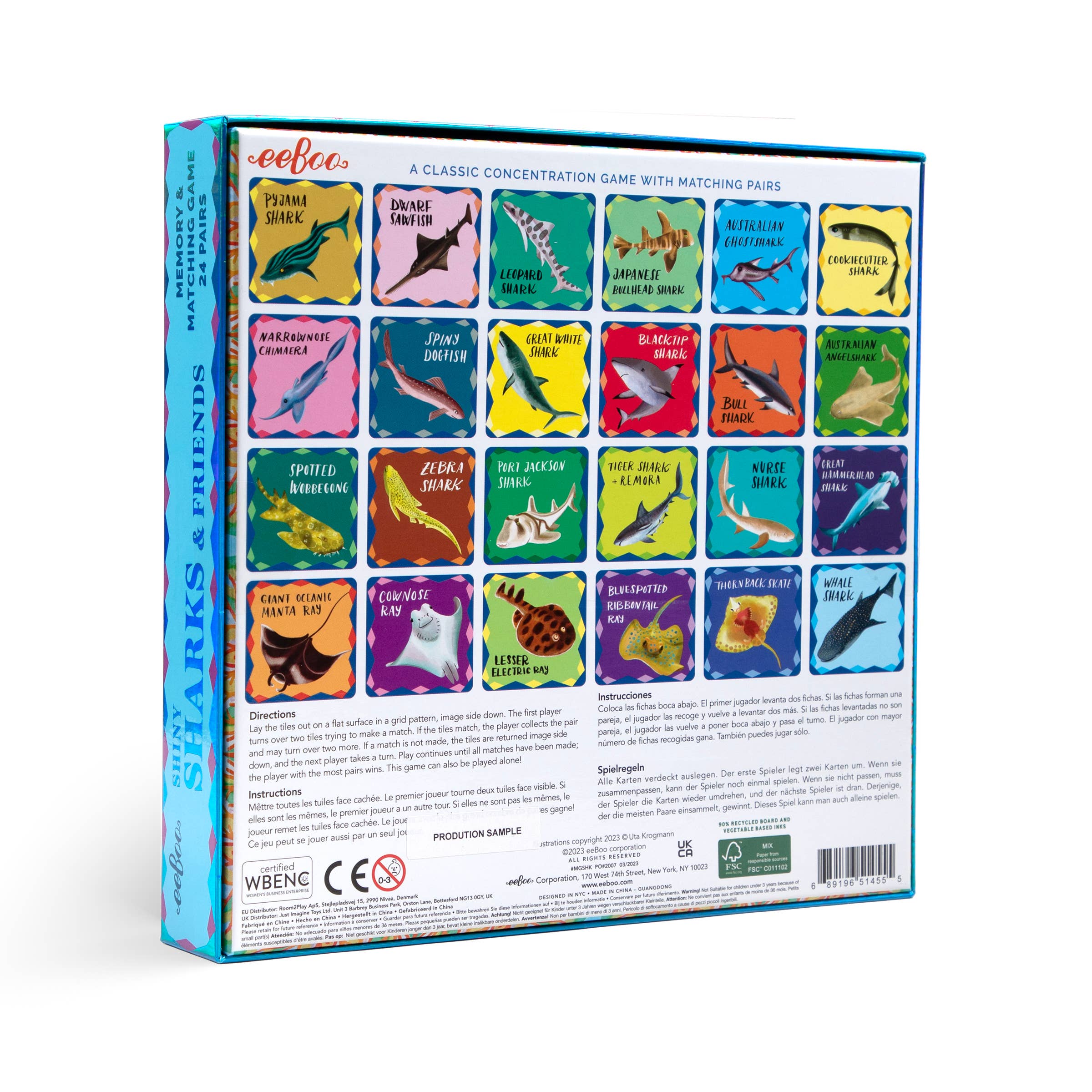 eeBoo - Wholesale Brain Game - Kids - Sharks & Friends Shiny Memory Matching Game1