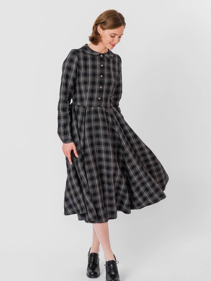 Night Garden Classic – Midi Linen Dress with Peter Pan Collar for wholesale on Faire28