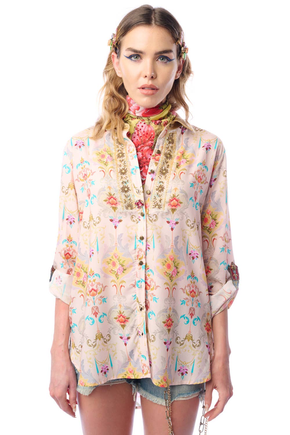 Beige Peacock Earth Angels Shirt for wholesale on Faire