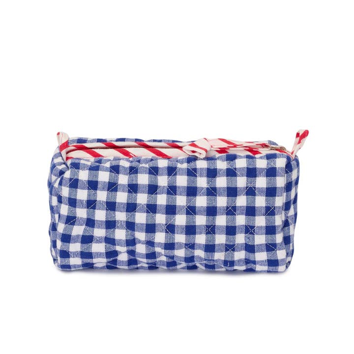 Quilted Gingham Cosmetics Bag| Blue for wholesale by Bridie & Bert