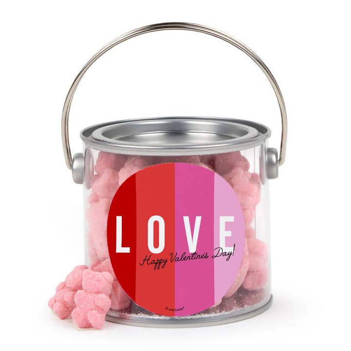 Valentine's Day Paint Can with Pink Strawberry Sugar Sanded Gummy Bears - LOVE for wholesale by Just Candy