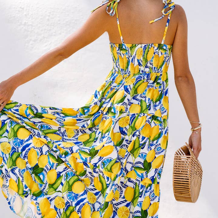 White Womens Lemon Print Resort Dress for wholesale on Faire3