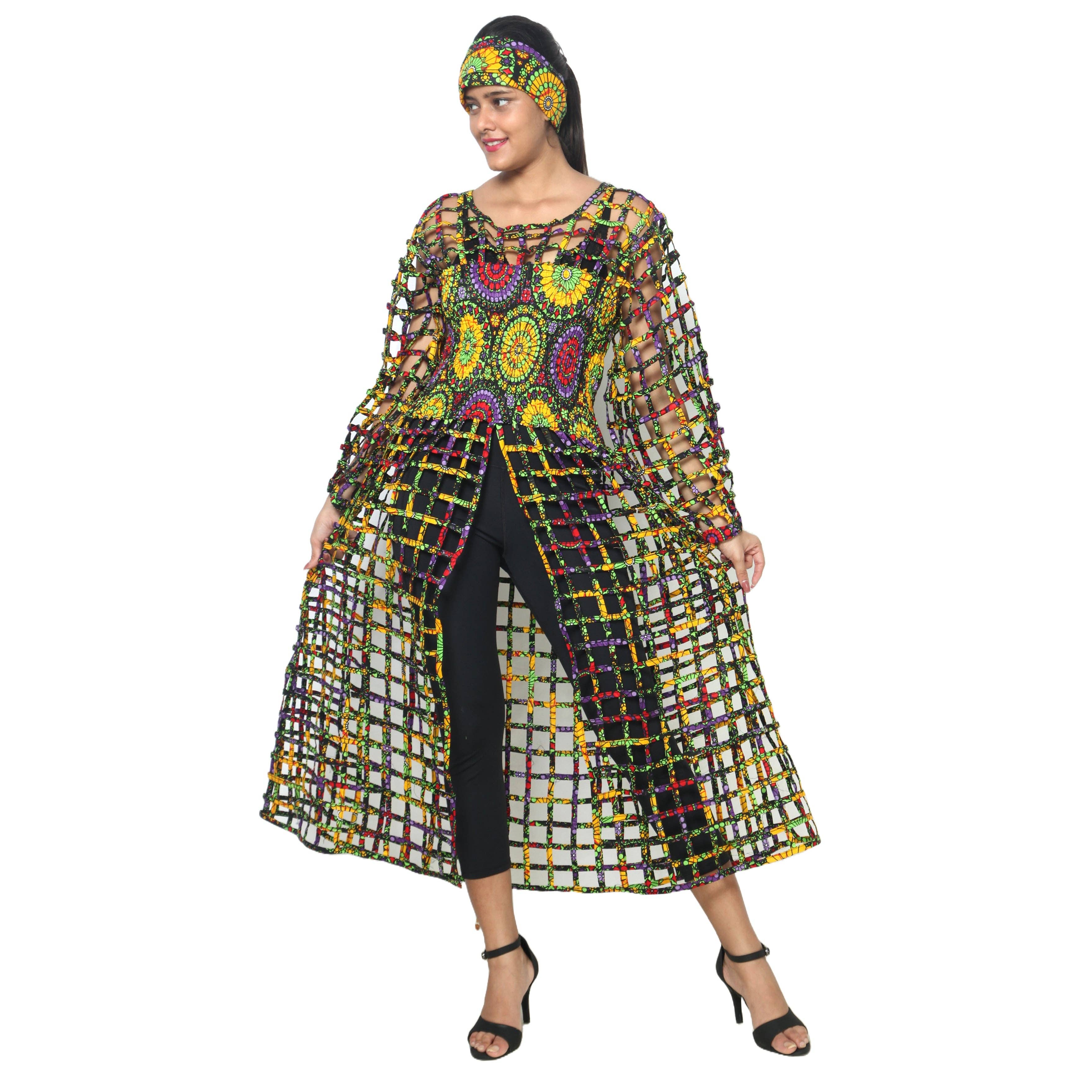 African Stars - Wholesale Dress - Women's - Women's Long Sleeve Smocked Bodice Cage Dress -- FI-ST12213