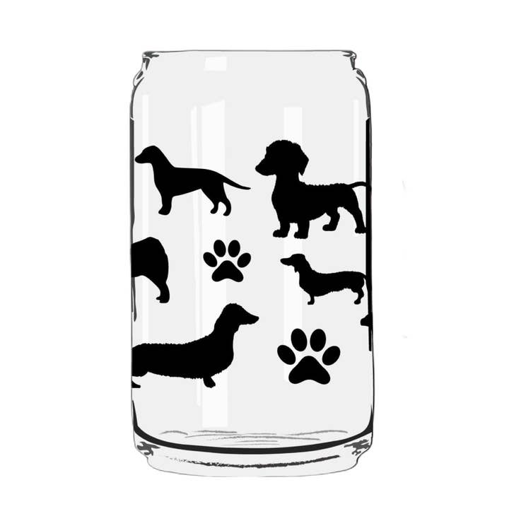 Puppy Love Glass Cup with clear straw and bamboo lid for wholesale by Smile Graphics and Design