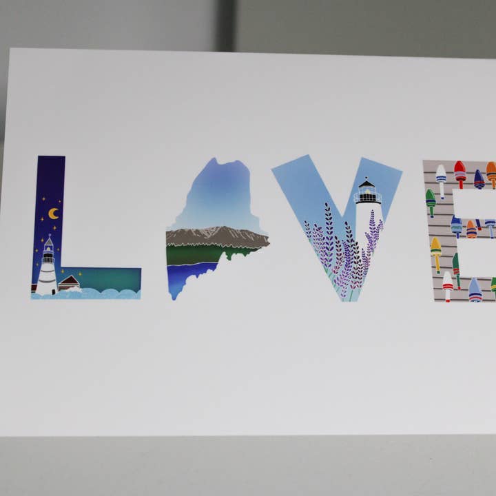 Scribbles and Doodlez - Wholesale Love Card - LOVE Maine Icon | Nautical Lighthouse Greeting Card