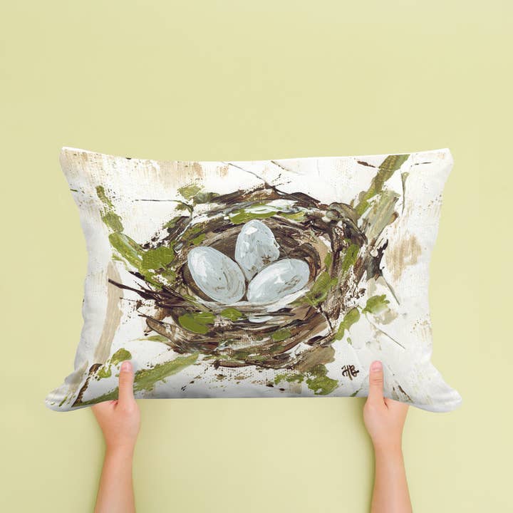 LuckyBird Apparel and Home - Wholesale Lumbar Pillow - Haley Nest With Eggs Pillow