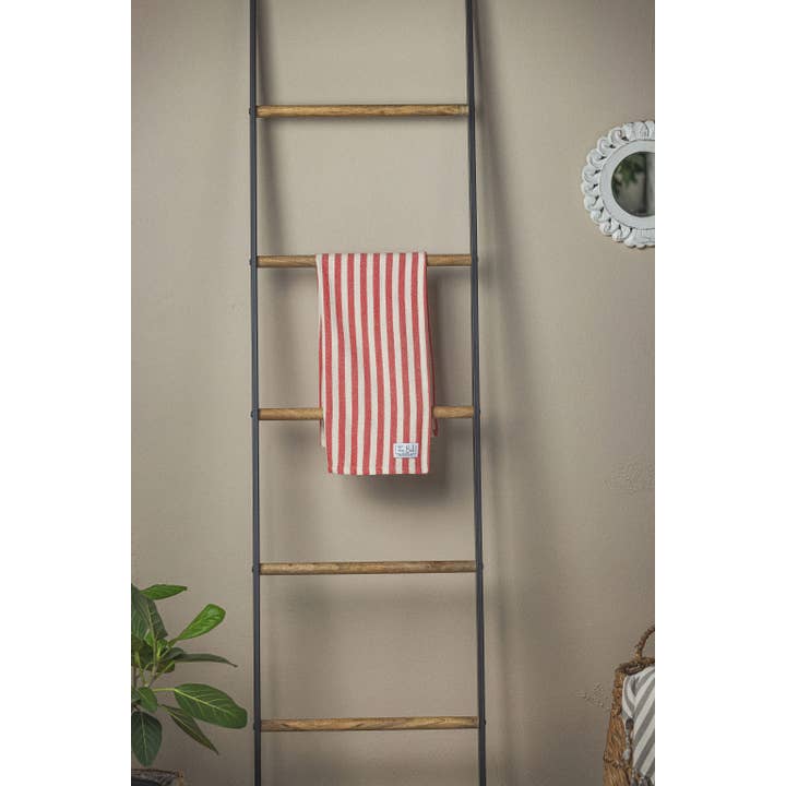 The Bali Market - Wholesale Hand Towel - Vertical Stripe Turkish Hand/Tea Towel Set - Red-Taupe-Navy - No Fringe