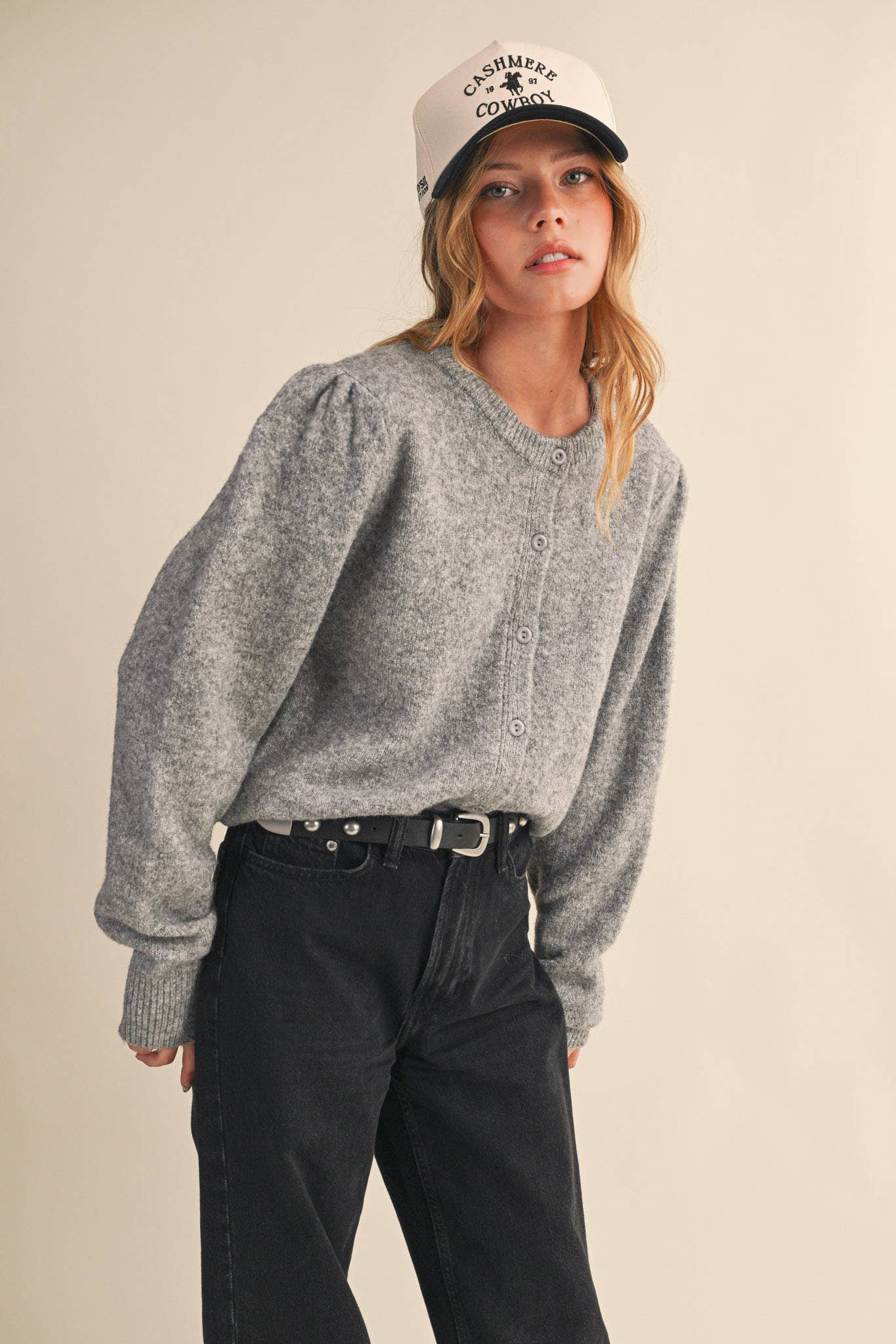 &MERCI - Wholesale Cardigan - Women's - LONG PUFF SLEEVE SWEATER CARDIGAN MSW1101886