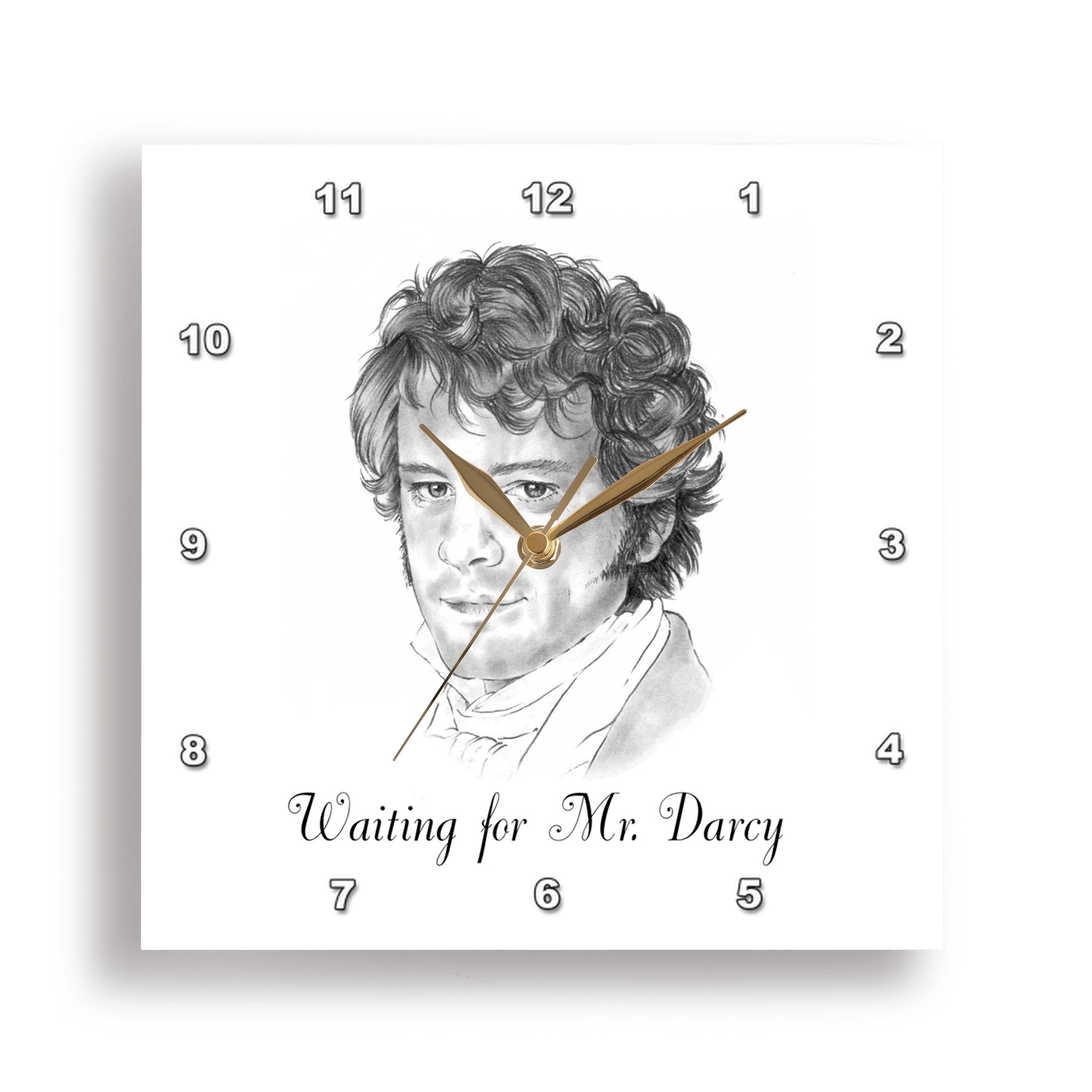 3dRose - Wholesale Wall Clock - 3dRose, Waiting for Mr Darcy Pencil Illustration, Wall Clock6