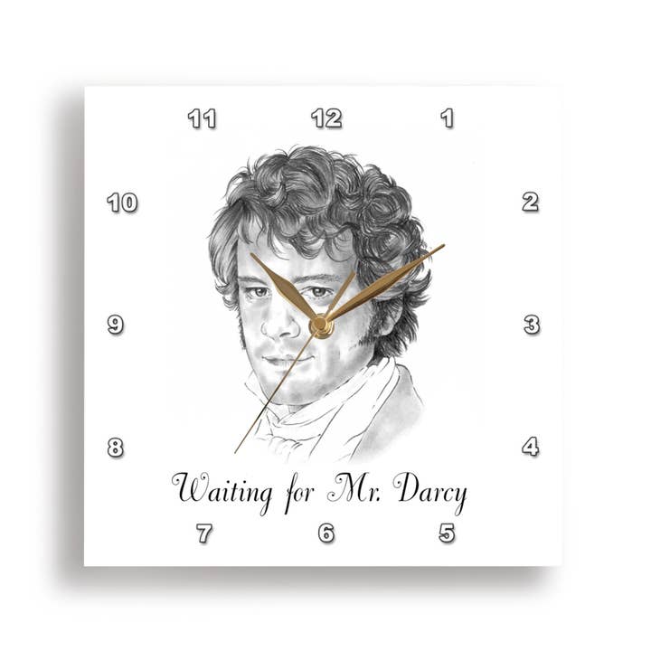 3dRose - Venta al por mayor Relojes de pared - 3dRose, Esperando al Sr. Darcy Ilustración a Lápiz, Reloj de Pared6