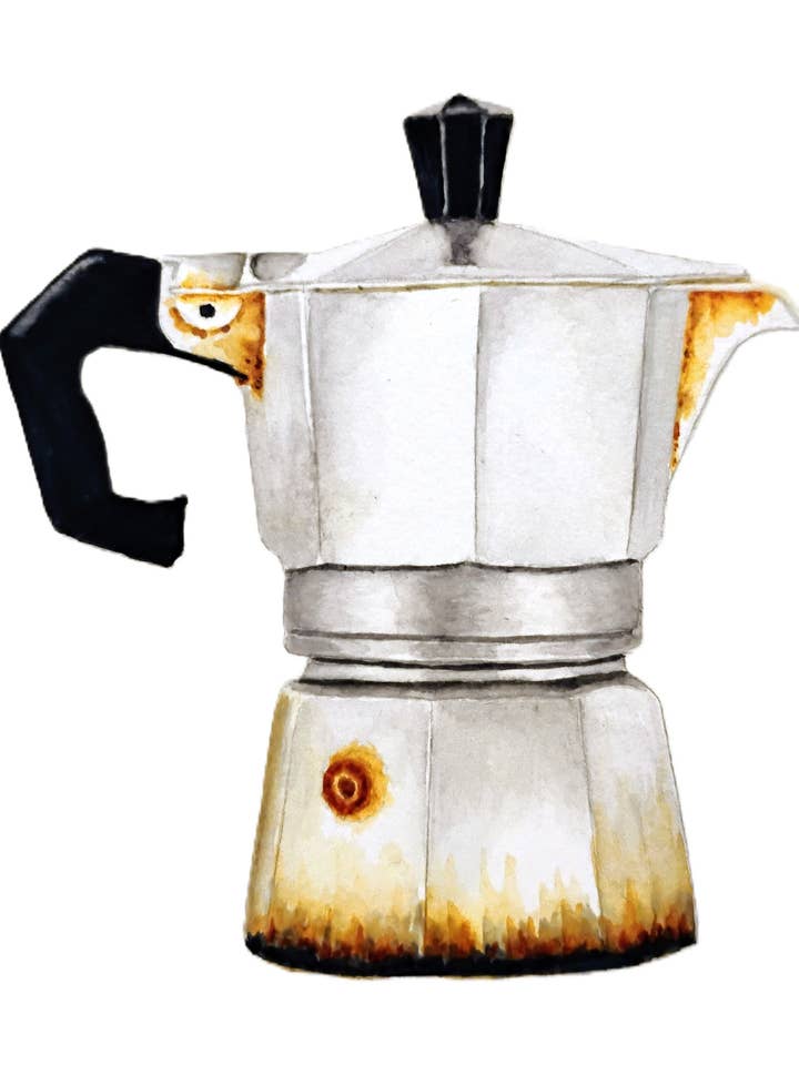 Cafetière italienne classique à impression sur cuisinière pour la vente par Michael Vigliotti