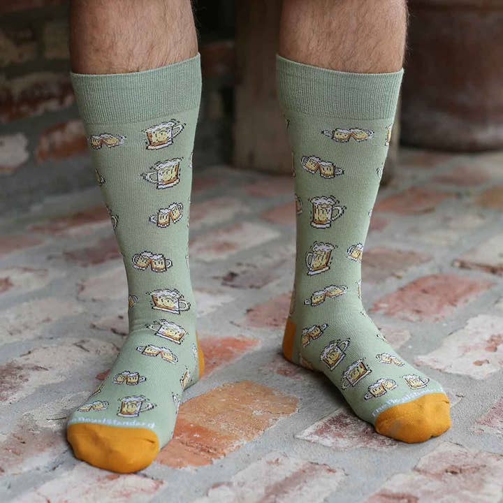 The Royal Standard - Wholesale Socks - Men's - Men's Beer Cheers Socks Sage/Orange One Size