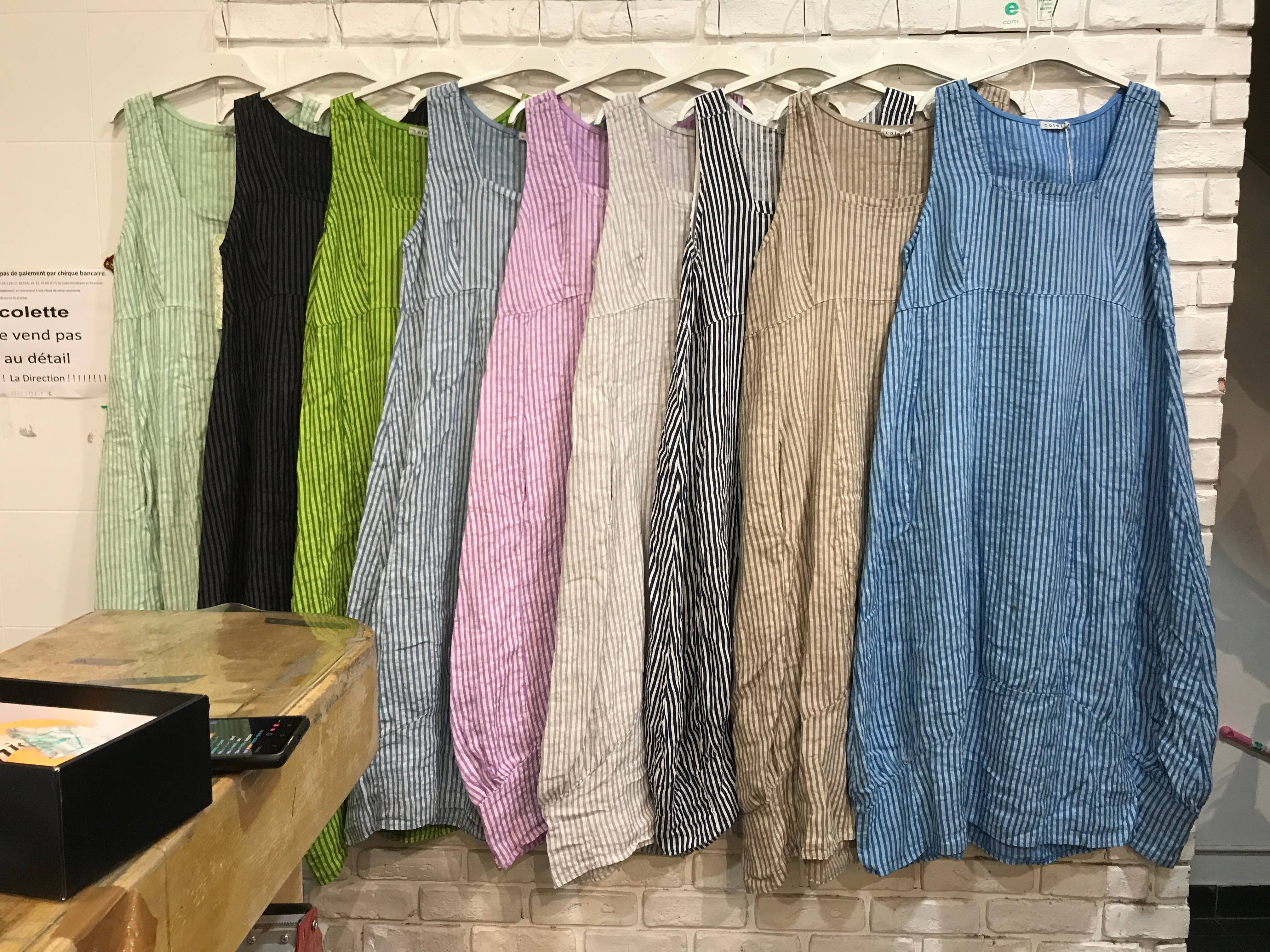 la maison des fibres naturelles - Wholesale Dress - Women's - Sleeveless striped dress 6223stripe 100%LINEN15