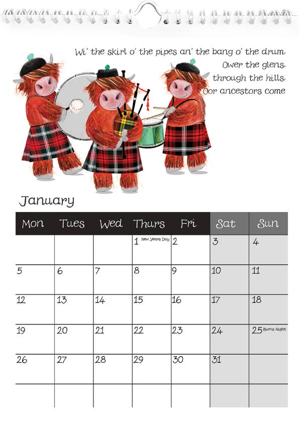 Wee Wishes - Wholesale Calendar - Highland Coos 2026 Calendar CAL20261