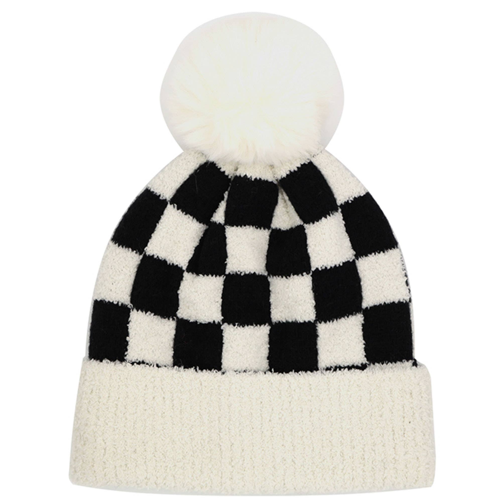 anbfashion - Wholesale Beanie - Women's - CHECKERED POM POM BEANIE MH-01382
