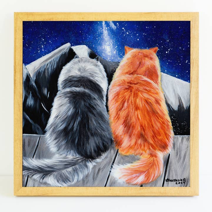 Impression artistique de deux chats moelleux pour la vente par MeerCatArt