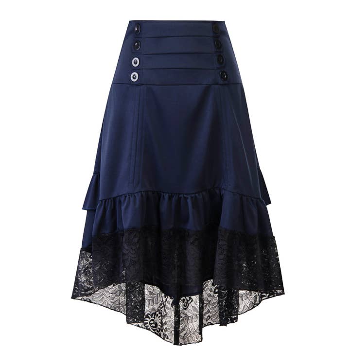 Tourtiwi - Wholesale Dress - Women's - Retro Gothic Style Medieval Court Lace Drawstring Stitching Midi Dress