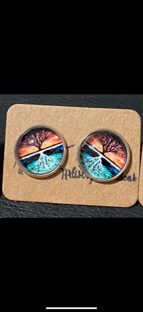 SMA Artistry Creations - Wholesale Stud/Post Earrings - 12mm Tree of life design glass cabochon stud earrings15
