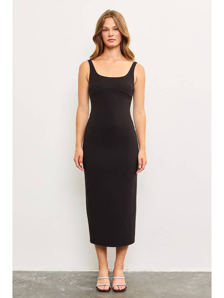 Black BACK SLIT FITTED SLEEVELESS LONG DRESS for wholesale on Faire
