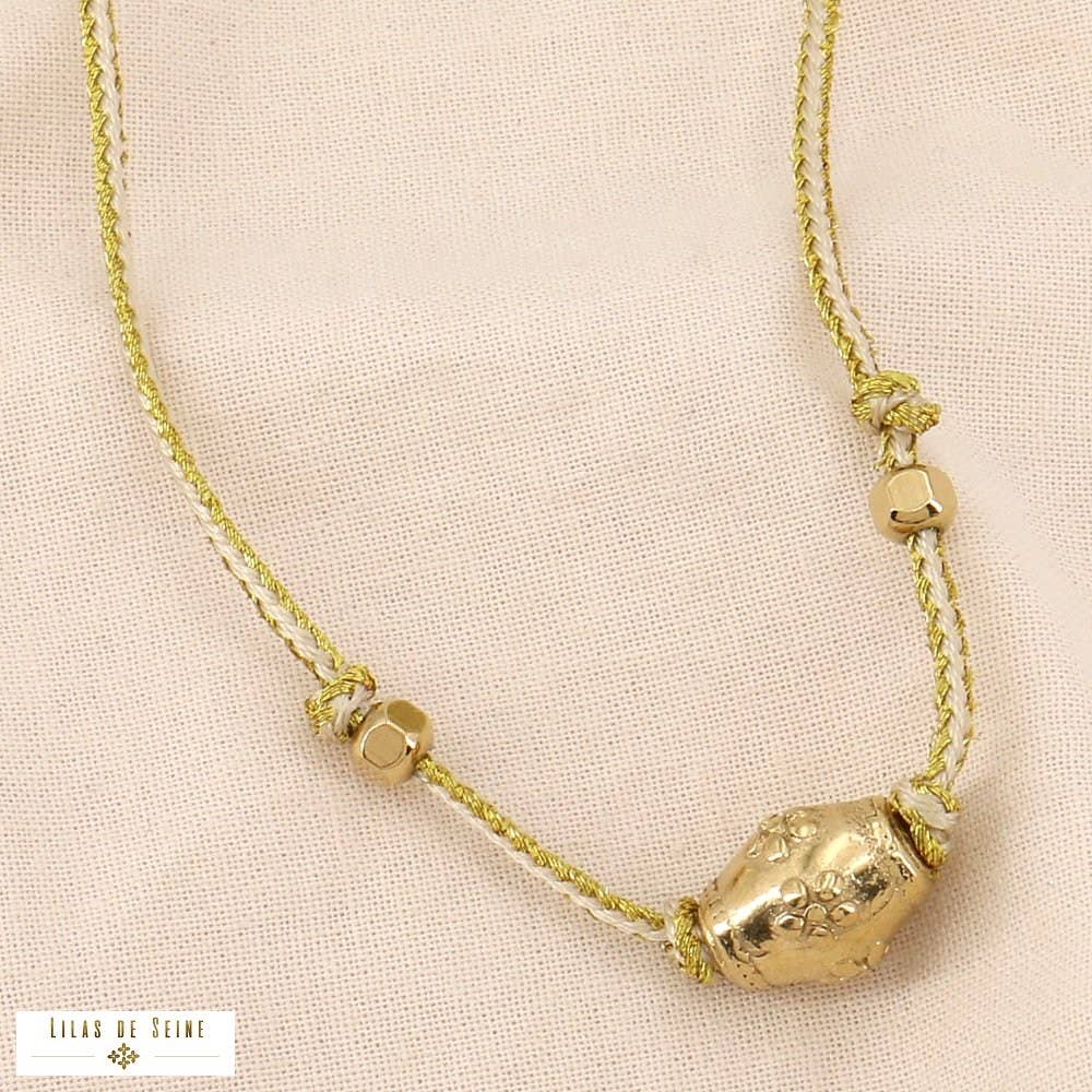 Lilas de Seine - Wholesale Pendant/Charm Necklace - Talisman metallic two-tone cord necklace in steel 01240563