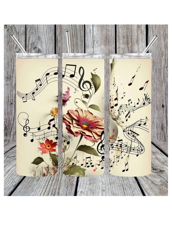 Music flower tumbler for wholesale by Eclectic Wallflower Boutique