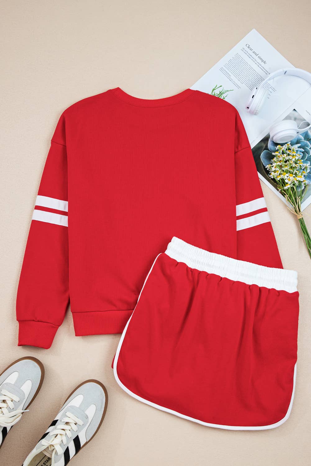 Aapparella - Wholesale Top & Skirt Set - Women's - Stripe Long Sleeve Top & Skort 2 Pcs Set | S-XL4