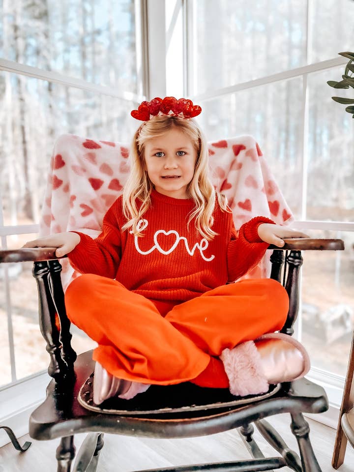 Rylee Faith Designs - Wholesale Knit Sweater - Kids - Valentine’s Day Girls Red Knit Sweater – "Love" Heart Embroidery Long Sleeve Pullover8