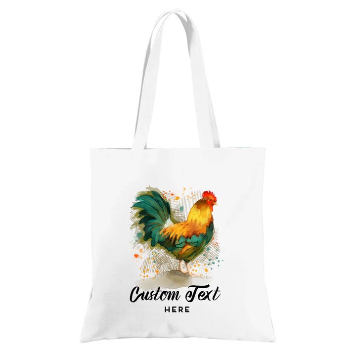 Watercolor Rooster Tote - Custom Text for wholesale by Sweetgum Studio