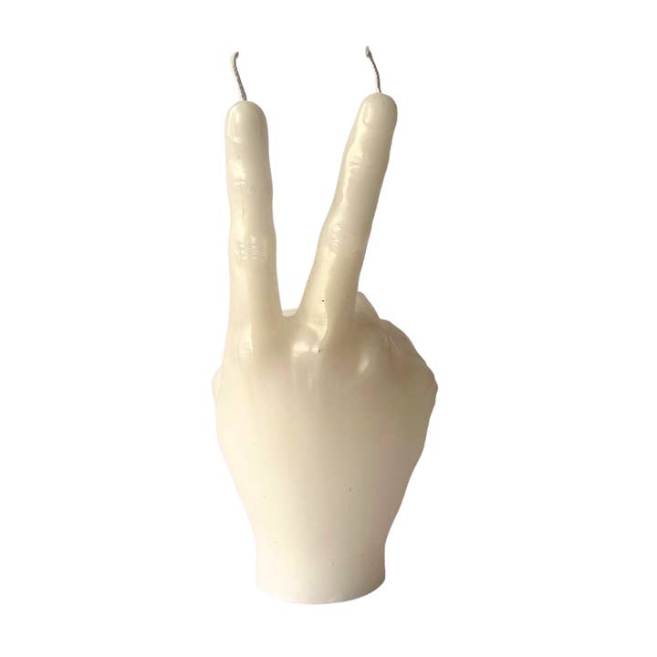 Agora Home DECO - Venta al por mayor Velas de diseño llamativo - Vela de mano blanca con forma de símbolo de paz