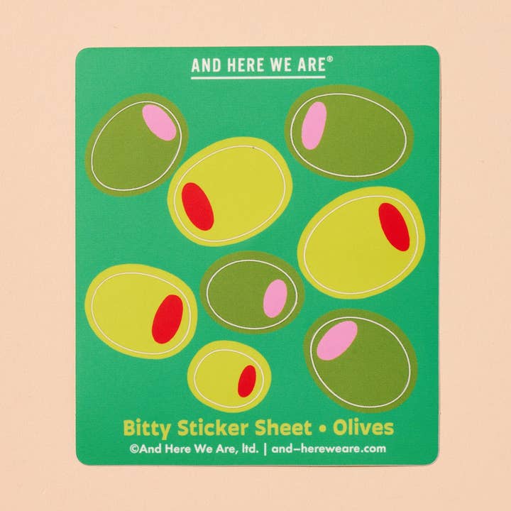 And Here We Are - Wholesale Sticker - Olives Bitty Vinyl Sticker Sheet - Made in USA - Foodie - Charcuterie - Grocery - Stocking stuffer, Holiday, Gift Guide0