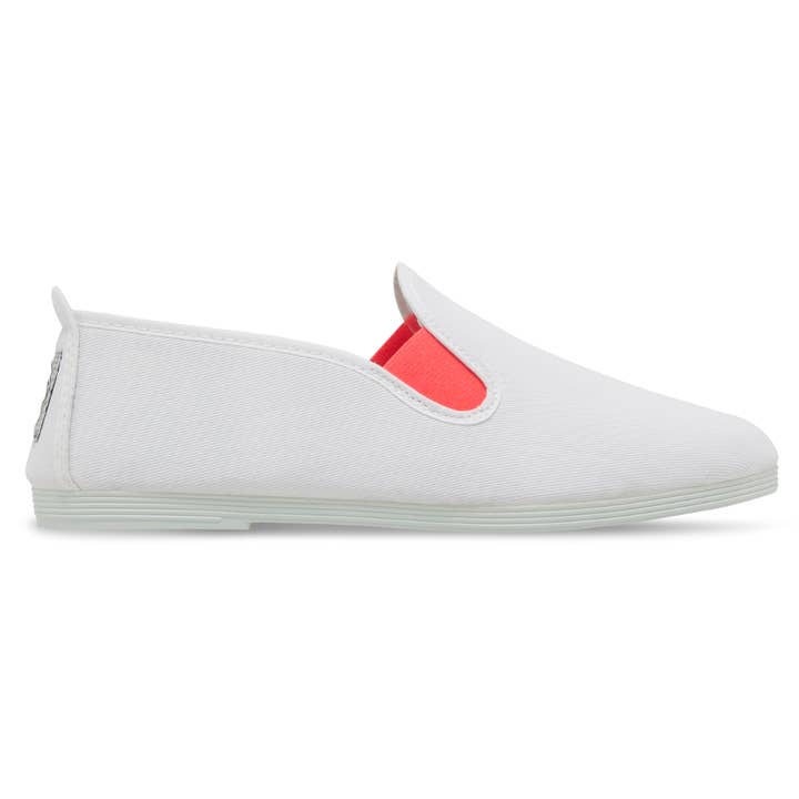 Womens White/Pink Menorca Slip on Plimsoll for wholesale by Flossy Shoes
