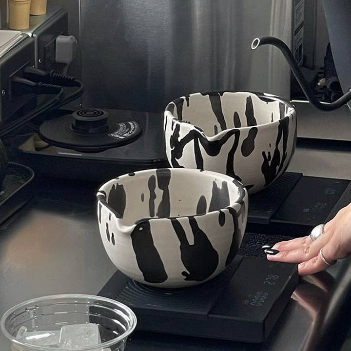 OWO Ceramics - Wholesale Bowl - Rock Handmade Ceramic Matcha Chawan Bowl - Black & White6