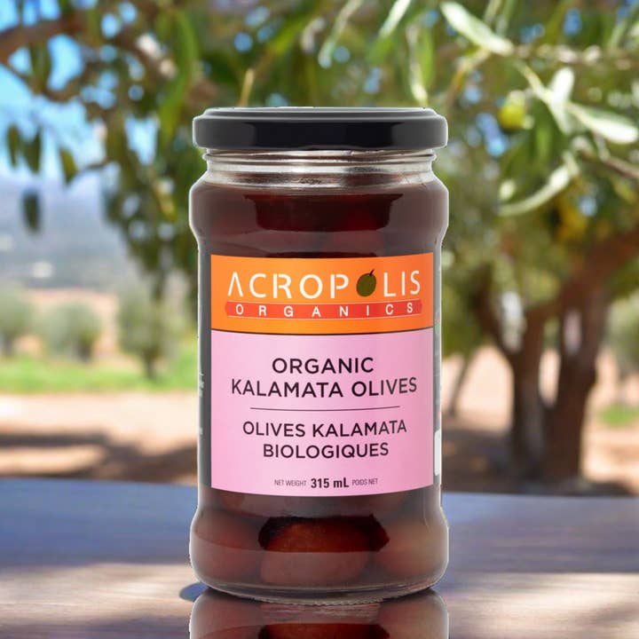 Organic Kalamata Olives in Brine, 315 mL for wholesale by Acropolis Organics