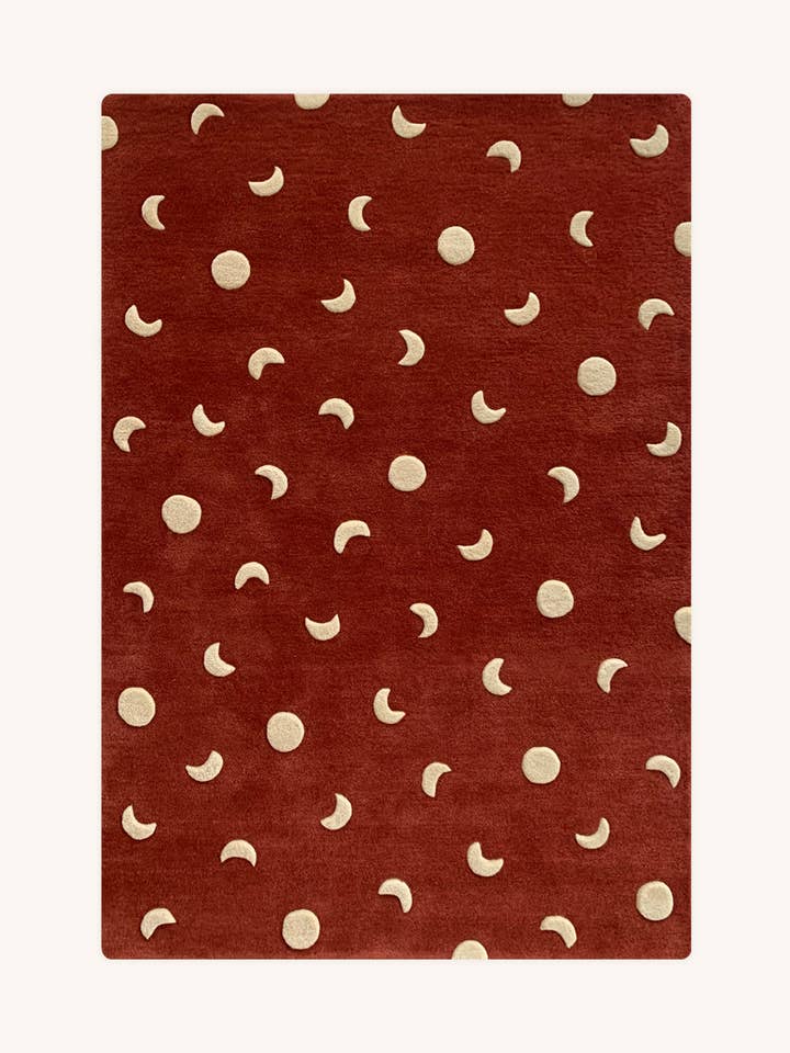 Rug MOONS Brick Red / Gold Print 3.9 x 5.9ft for wholesale by VICI Brands: Premier Design Kids Goods 🌍