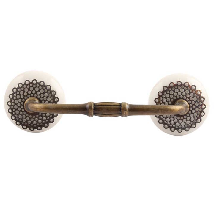 4 Piece Durable Cream Ceramic Drawer Handles for wholesale by Daana Paani LLC